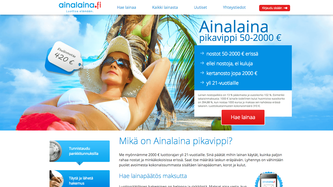 Ainalaina - Hae 2 000 € tililuotto, rahat tilille jopa 10 minuutissa - KTM